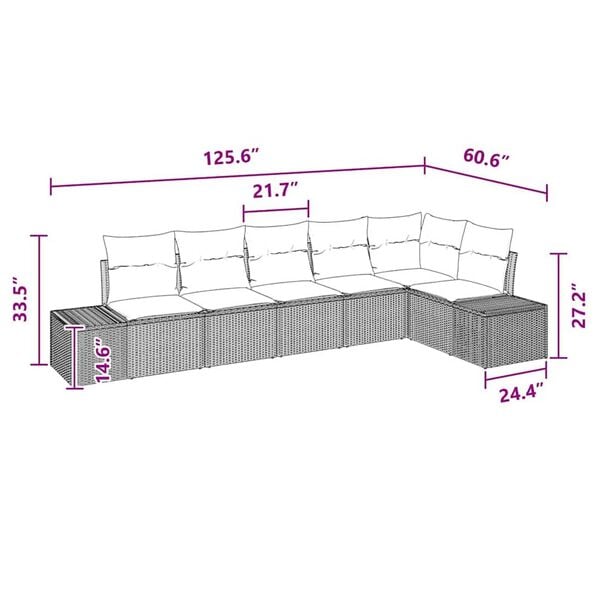 vidaXL Garden Sofa Set with Cushion 6 pcs Brown Poly rattan