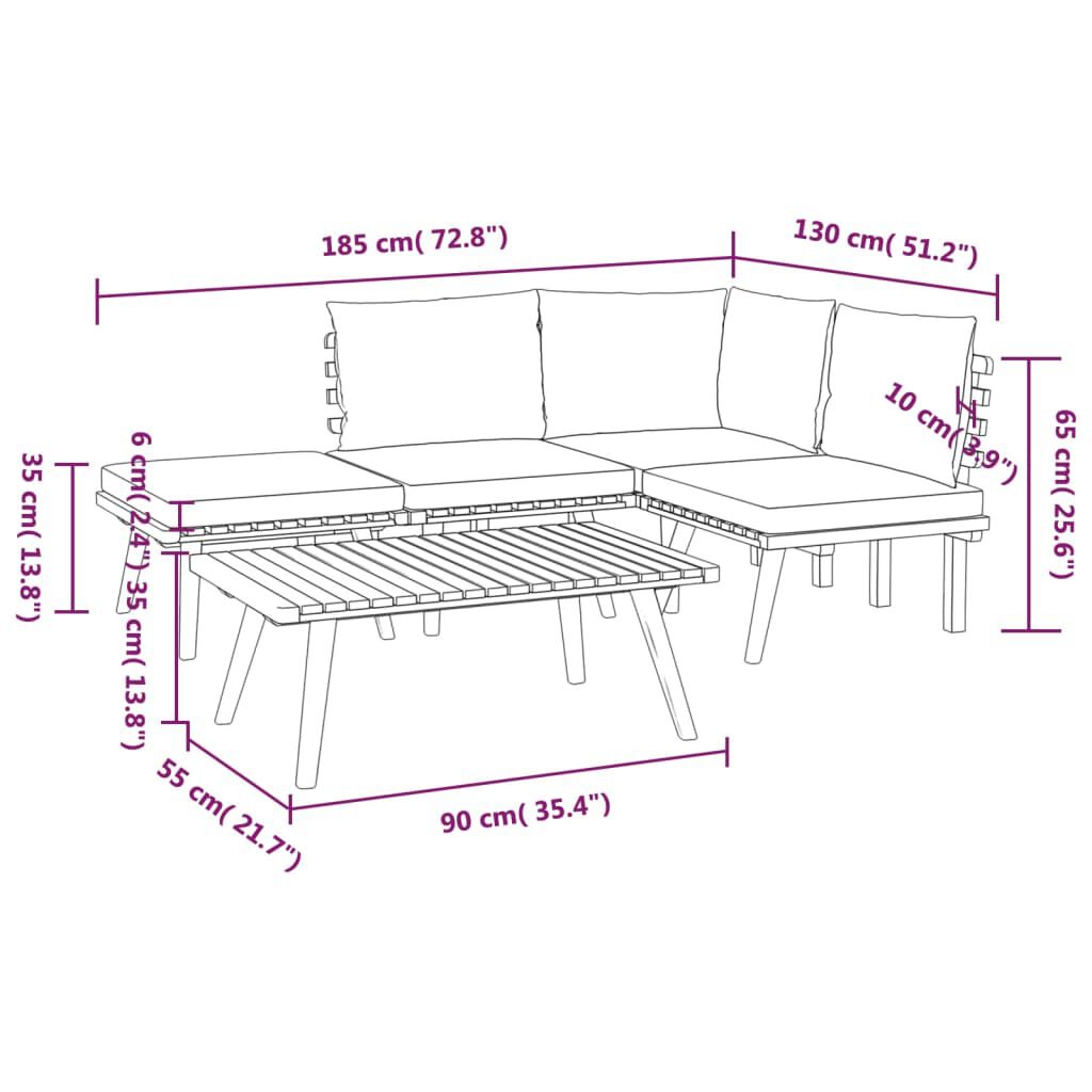 vidaXL 5 Piece Garden Lounge Set with Cushions Solid Wood Acacia