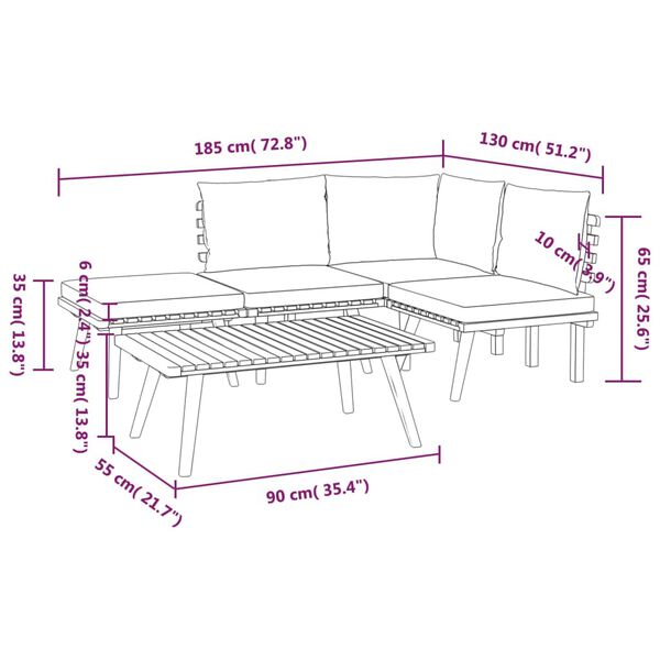vidaXL 5 Piece Garden Lounge Set with Cushions Solid Wood Acacia