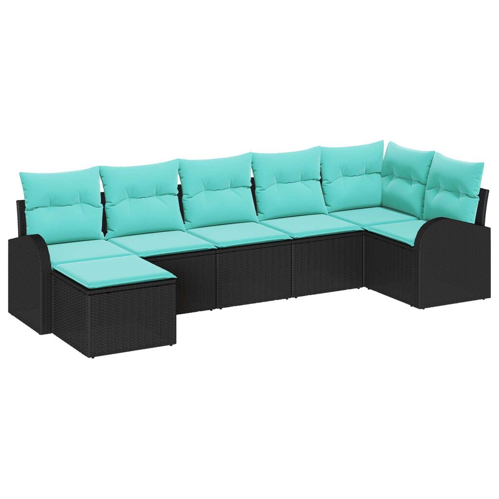 vidaXL Garden Sofa Set 7 pcs Black and turquoise Poly rattan