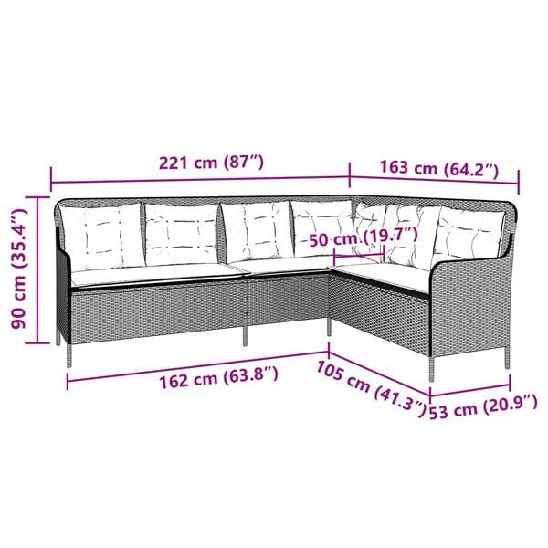 vidaXL Garden Sofa with Cushions L-Shaped Brown Poly Rattan