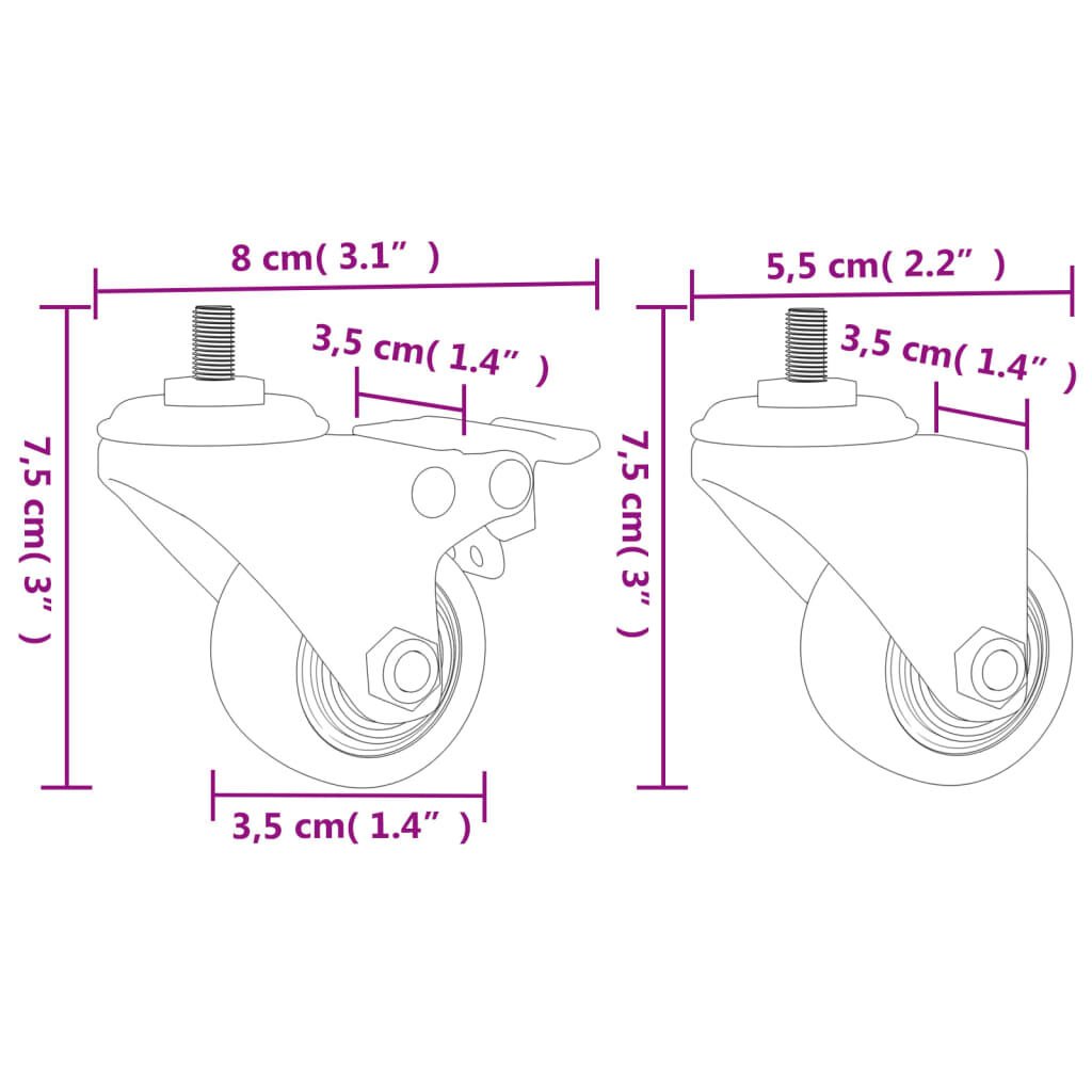 vidaXL Caster Wheels 4 pcs Black 35 mm Iron