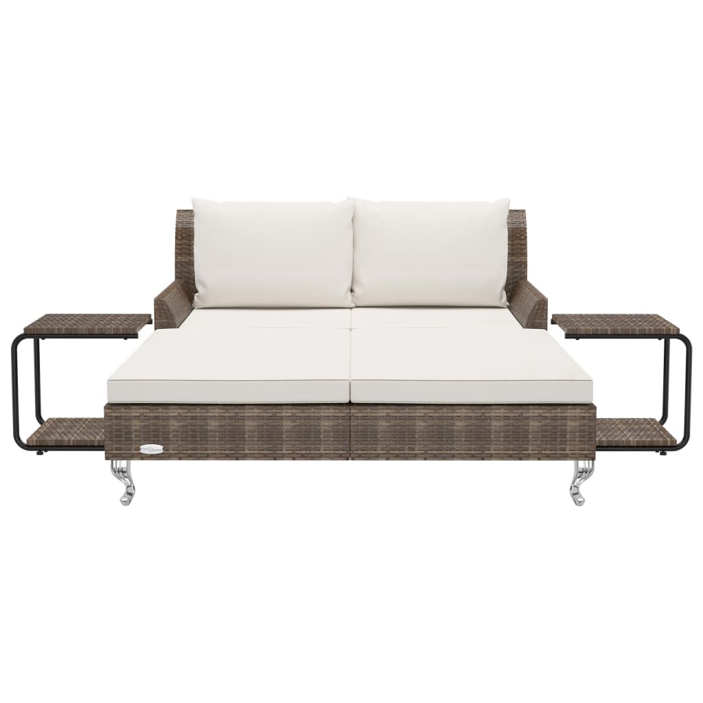 vidaXL 2-Person Garden Sun Bed with Cushions Poly Rattan Brown