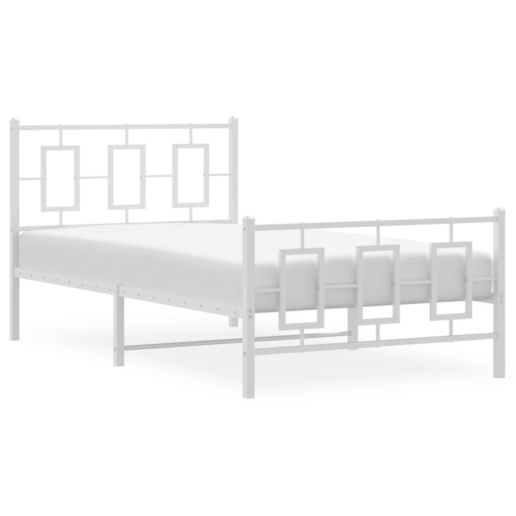 vidaXL Metal Bed Frame without Mattress with Footboard White 100x200cm
