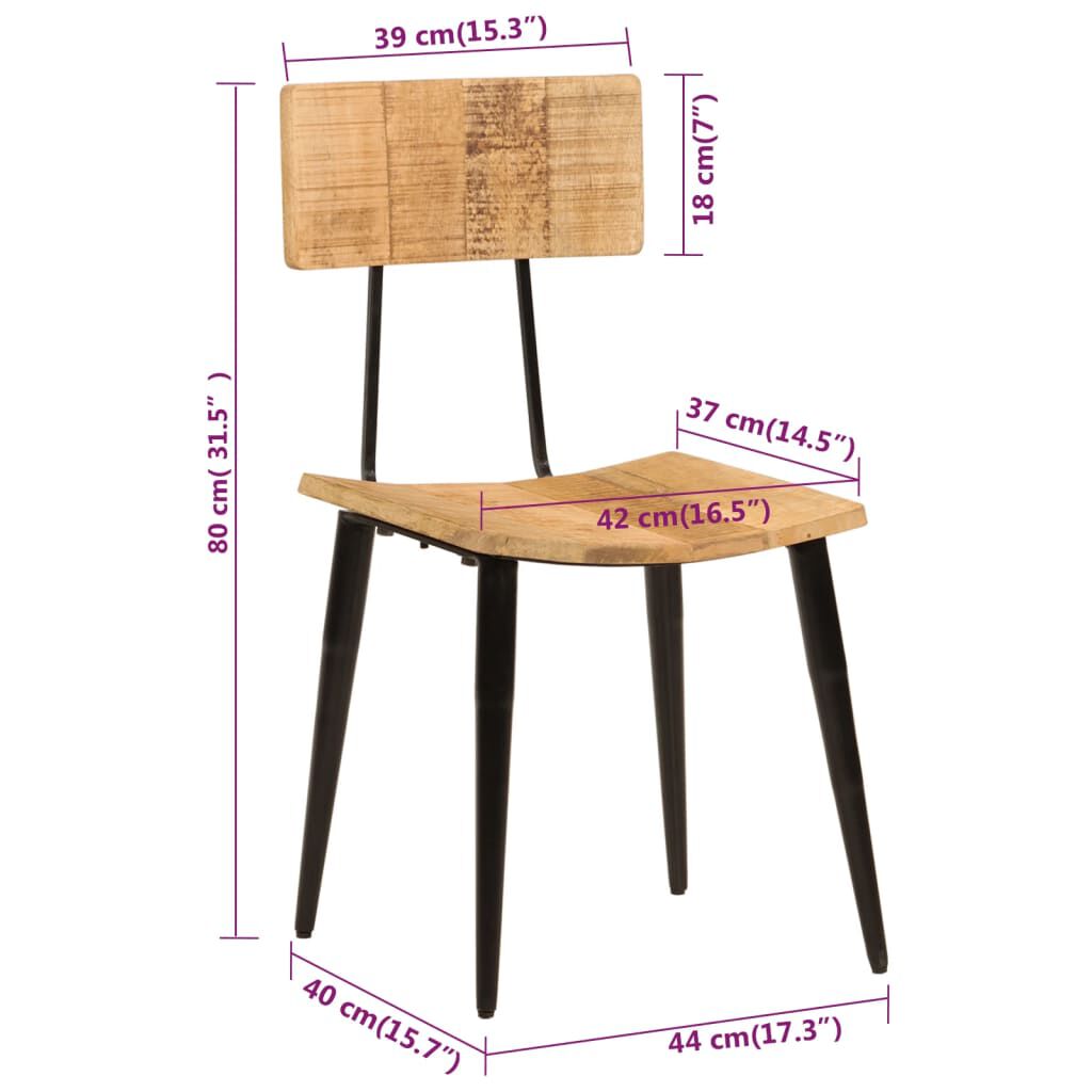 vidaXL Dining Chairs 2 pcs 44x40x80 cm Solid Wood Mango