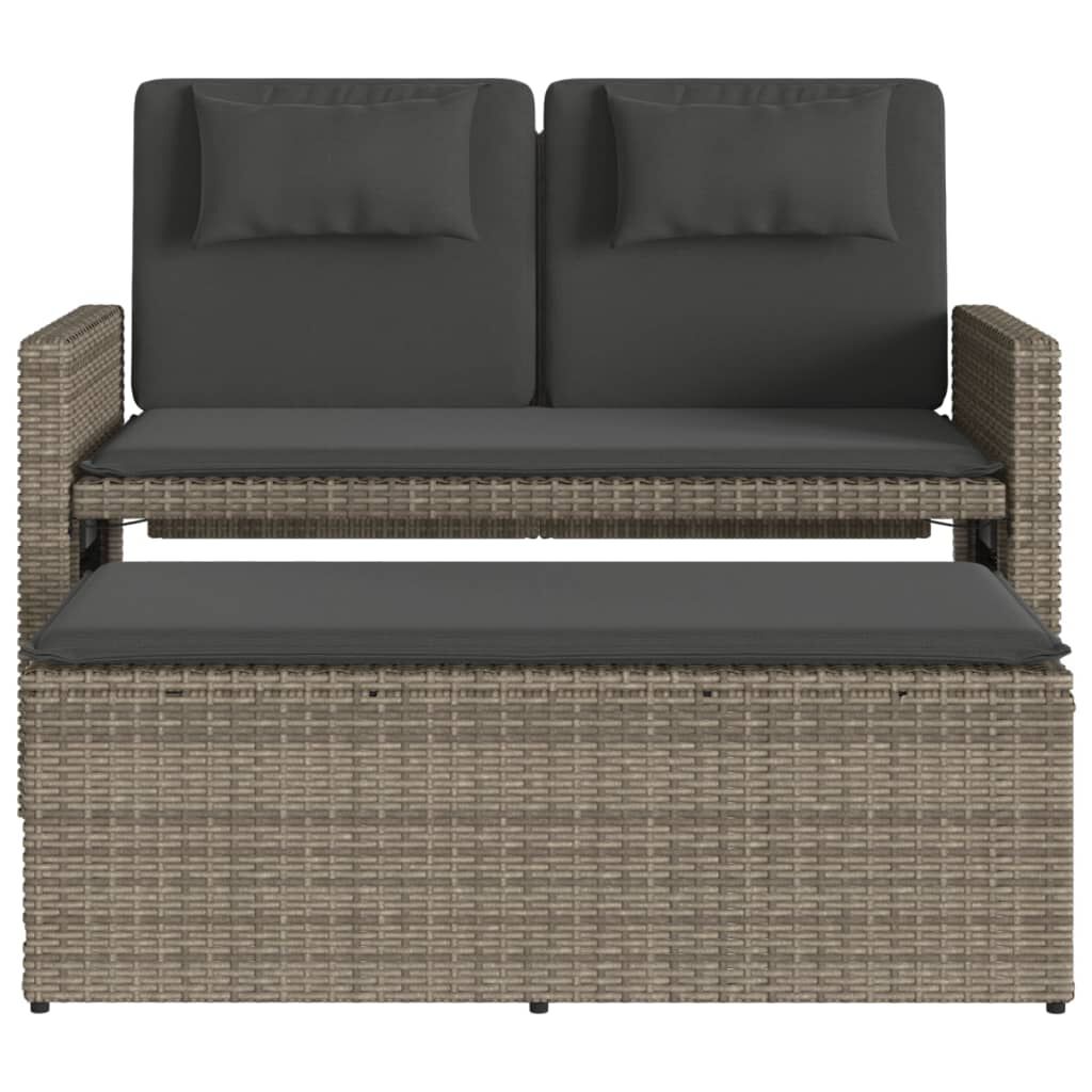 vidaXL Reclining Garden Bench with Cushions Grey Poly Rattan