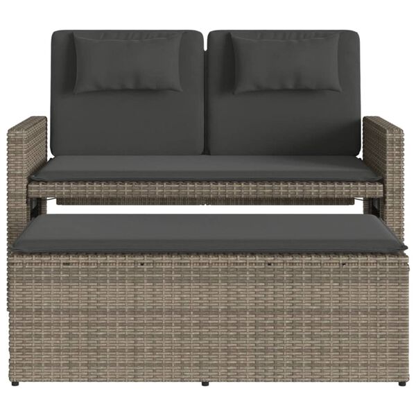 vidaXL Reclining Garden Bench with Cushions Grey Poly Rattan
