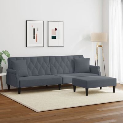 vidaXL 2-Seater Sofa Bed with Pillows and Footstool Dark Grey Velvet