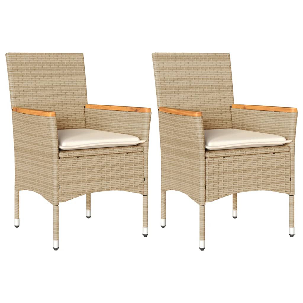 vidaXL Garden Chairs with Cushions 2 pcs Beige Poly Rattan