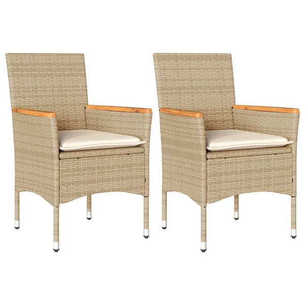 vidaXL Garden Chairs with Cushions 2 pcs Beige Poly Rattan