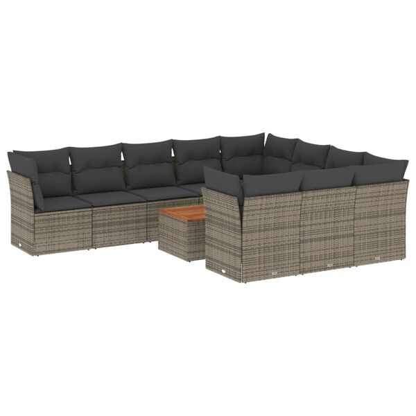 vidaXL 11 Piece Garden Sofa Set with Cushions Grey Poly Rattan