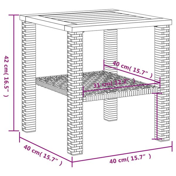 vidaXL Garden Table Grey 40x40x42 cm Poly Rattan Acacia Wood