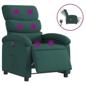 vidaXL Electric Massage Recliner Chair Dark Green Fabric