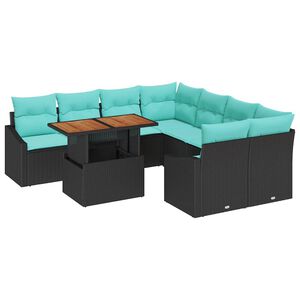 vidaXL Garden Dining Set with Cushion 9 pcs Black and Teal