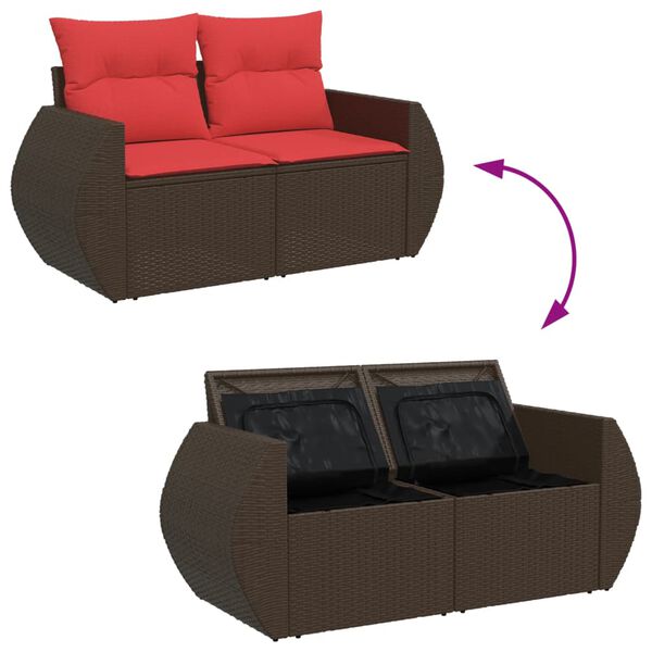 vidaXL Garden Sofa with Cushions 2-Seater Brown Poly Rattan