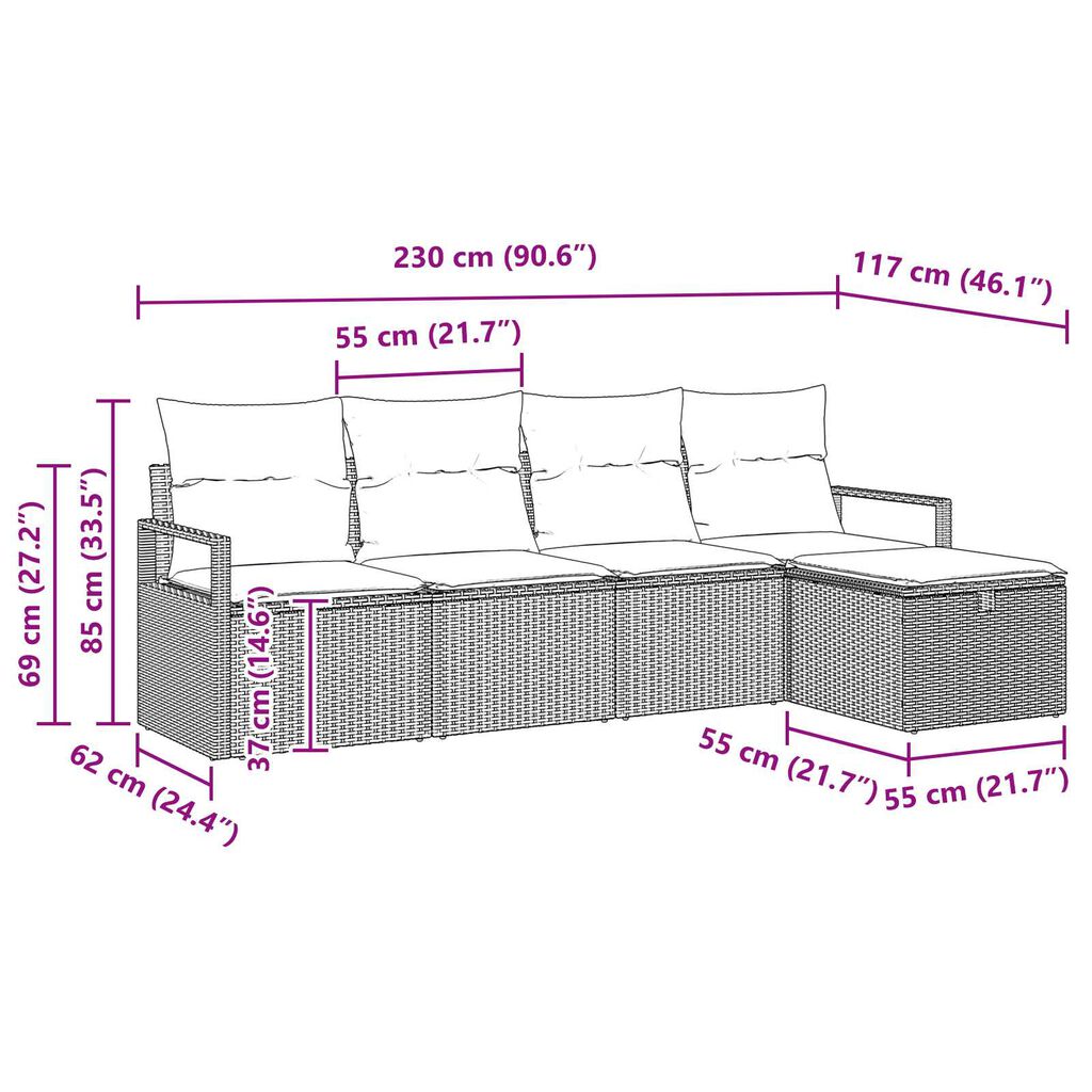 vidaXL 5 Piece Garden Sofa Set with Cushions Black Poly Rattan