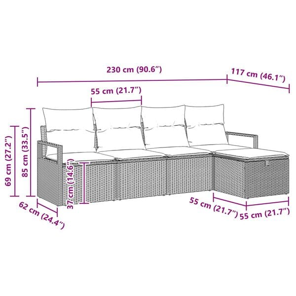 vidaXL 5 Piece Garden Sofa Set with Cushions Black Poly Rattan