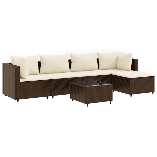 vidaXL 6 Piece Garden Lounge Set with Cushions Brown Poly Rattan