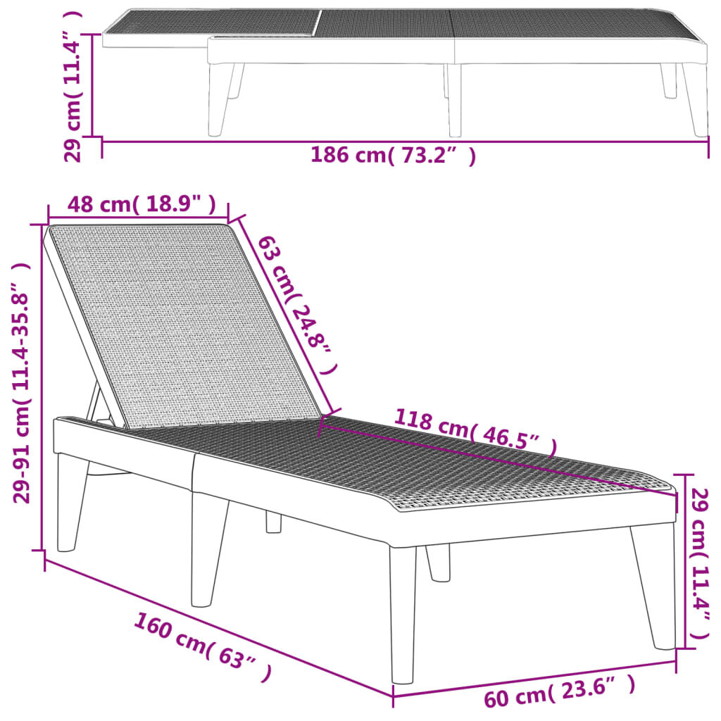 vidaXL Sun Lounger Anthracite 186x60x29 cm PP