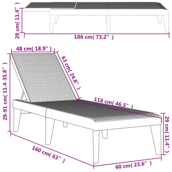 vidaXL Sun Lounger Anthracite 186x60x29 cm PP