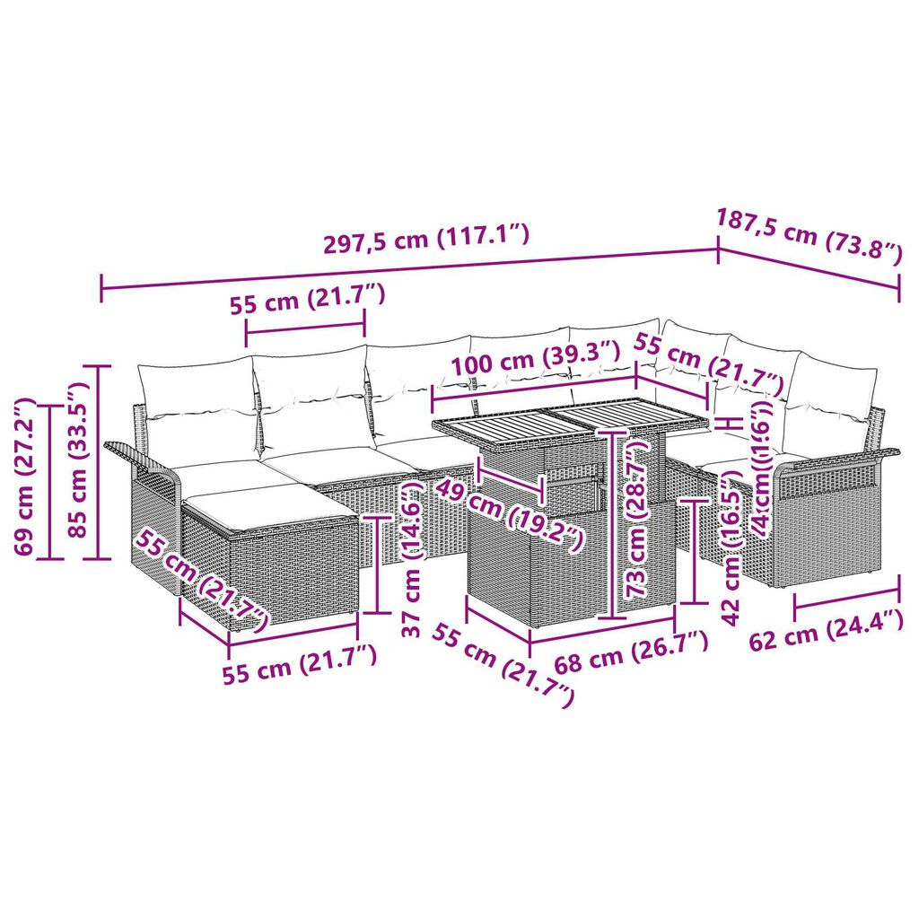 vidaXL 9 Piece Garden Sofa Set with Cushions Black Poly Rattan Acacia