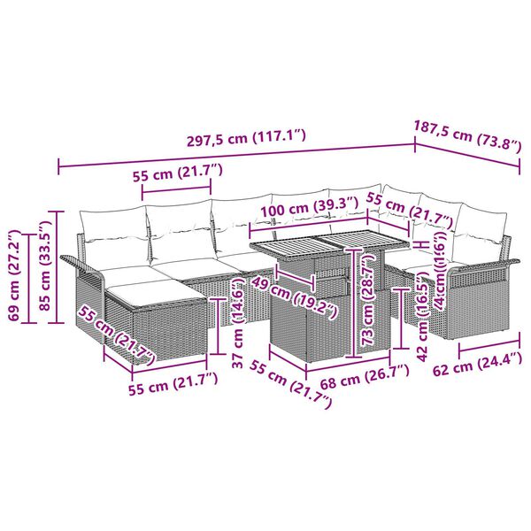 vidaXL 9 Piece Garden Sofa Set with Cushions Black Poly Rattan Acacia