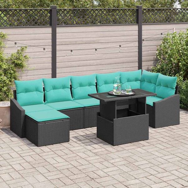 vidaXL Garden Sofa Set with Cushion 8 pcs Black and Turquoise