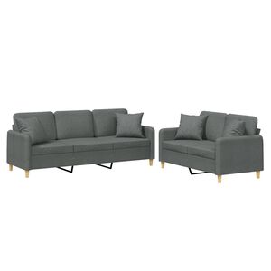 vidaXL 2 Piece Sofa Set with Pillows Dark Grey Fabric