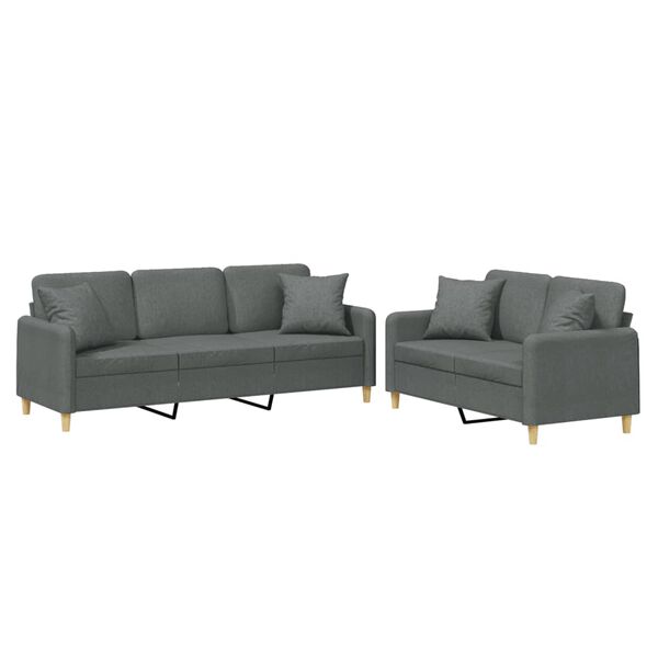 vidaXL 2 Piece Sofa Set with Pillows Dark Grey Fabric