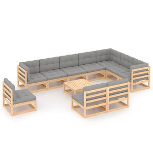 vidaXL 11 Piece Garden Lounge Set with Cushions Solid Pinewood