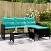 vidaXL Garden Sofa with Table and Cushions L-Shaped Black Poly Rattan