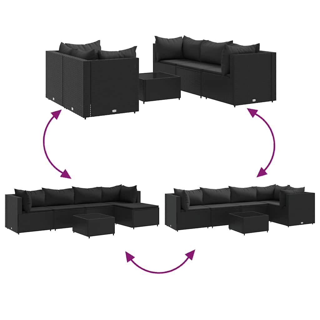 vidaXL 6 Piece Garden Lounge Set with Cushions Black Poly Rattan
