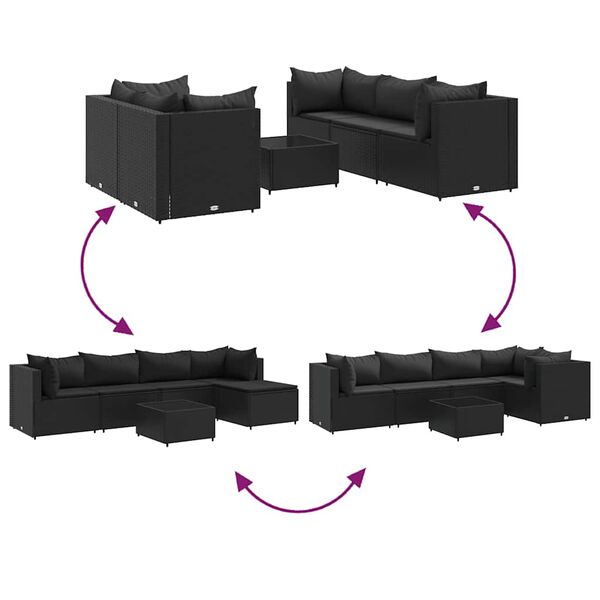 vidaXL 6 Piece Garden Lounge Set with Cushions Black Poly Rattan