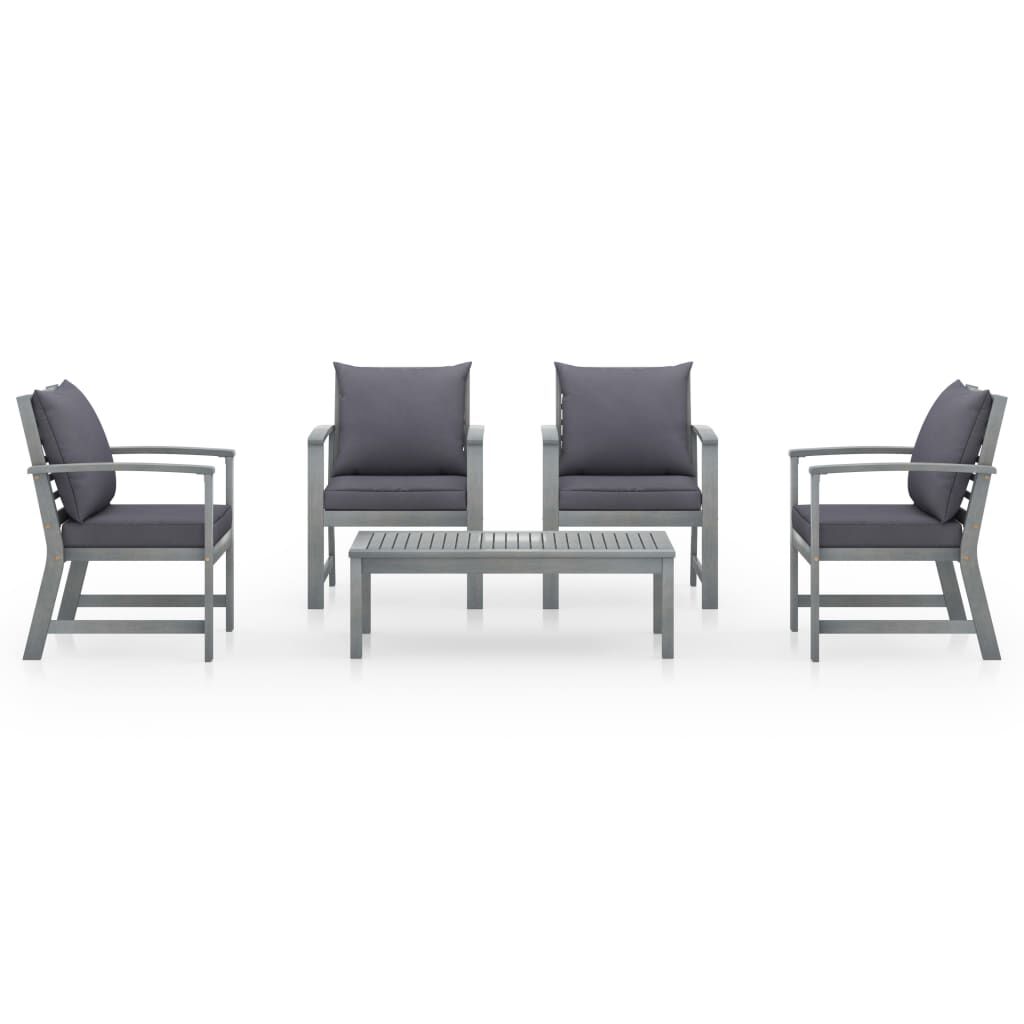 vidaXL 5 Piece Garden Lounge Set with Cushion Solid Acacia Wood Grey