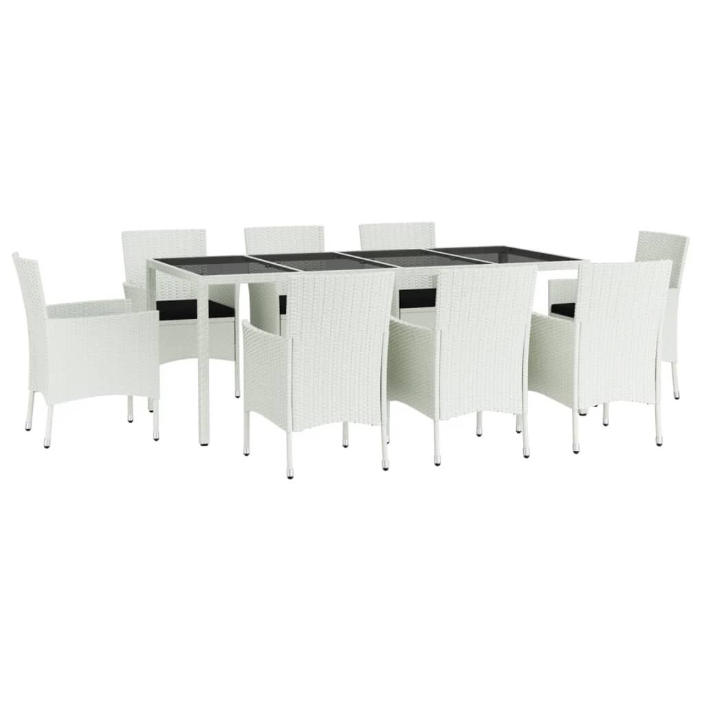 vidaXL 9 Piece Garden Dining Set with Cushions White Poly Rattan