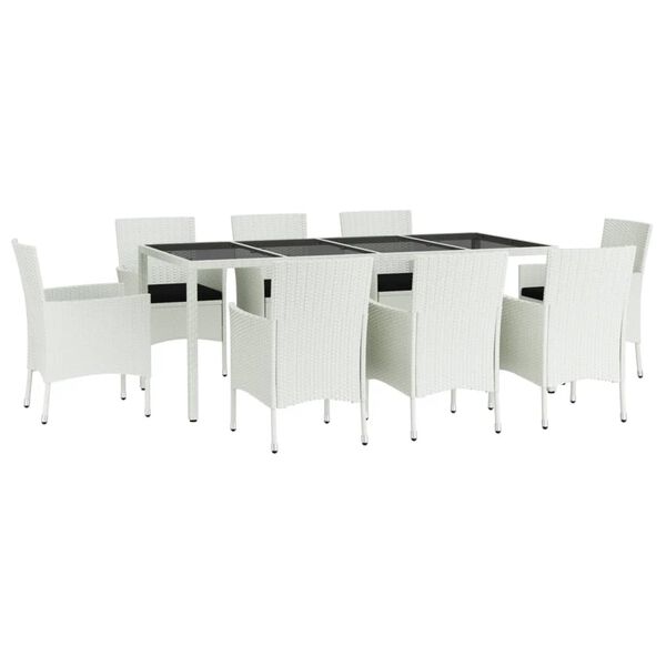 vidaXL 9 Piece Garden Dining Set with Cushions White Poly Rattan