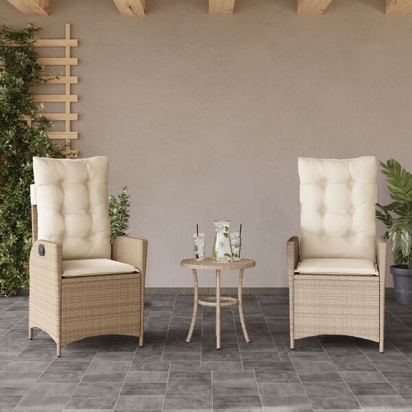 vidaXL 3 Piece Bistro Set with Cushions Beige Poly Rattan