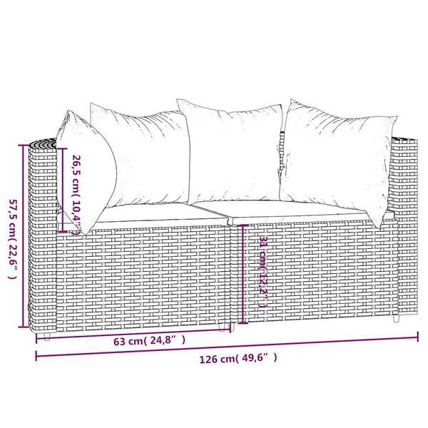 vidaXL Garden Corner Sofas with Cushions 2 pcs Brown Poly Rattan