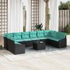 vidaXL Garden Sofa Set with Storage Black and Turquoise Poly Rattan