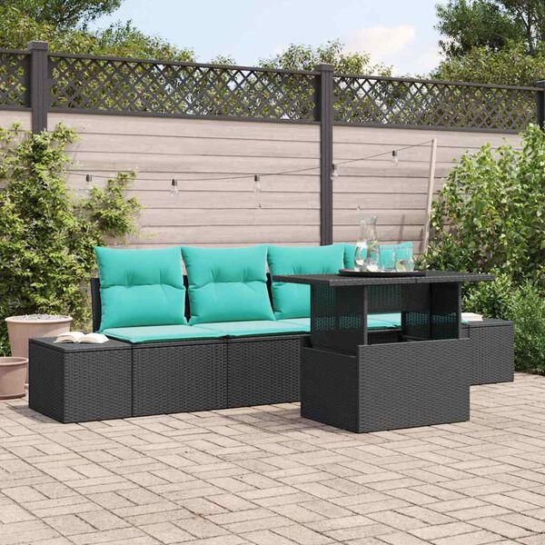 vidaXL Garden Sofa Set with Cushion 5 pcs Black and Turquoise