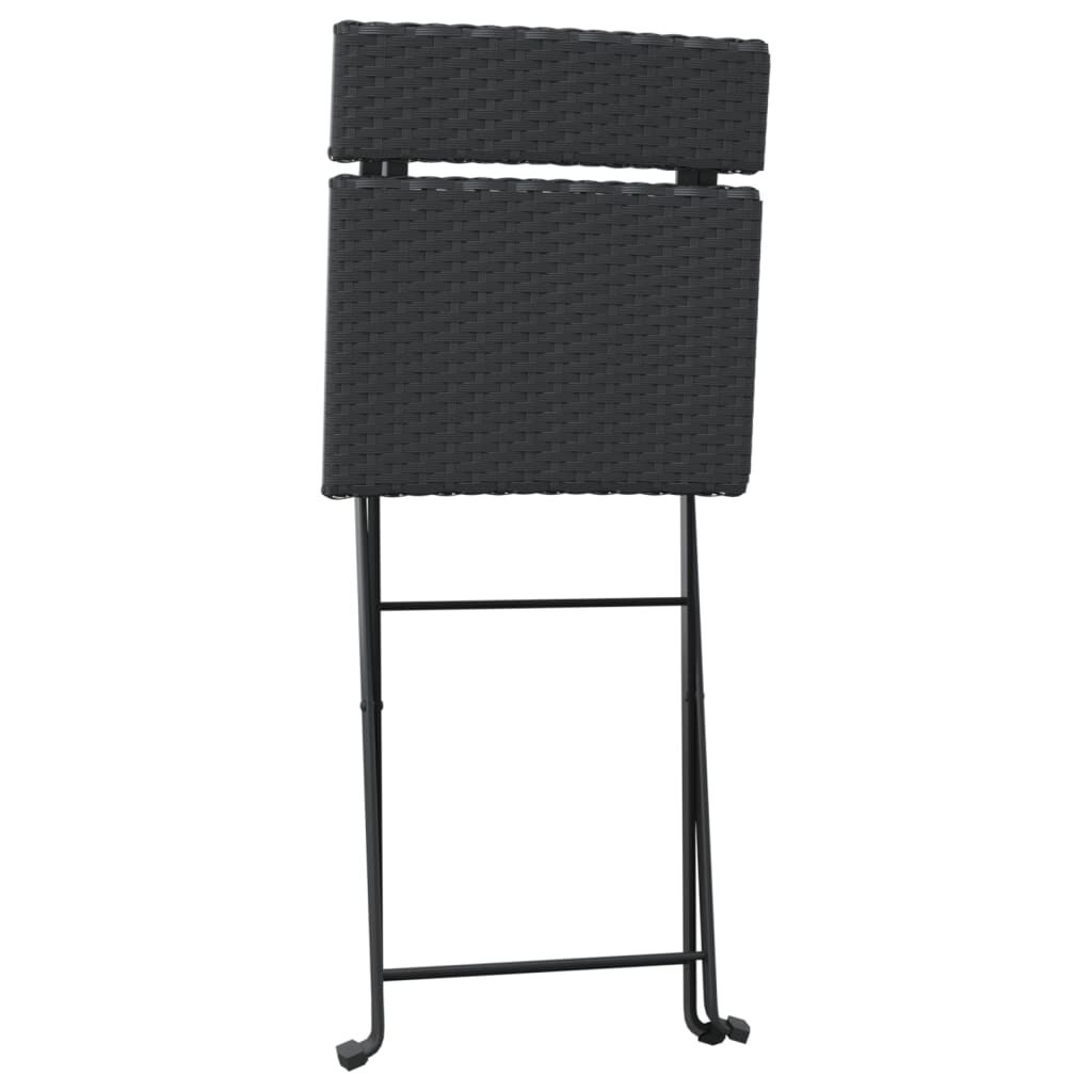 vidaXL Folding Bistro Chairs 2 pcs Black Poly Rattan and Steel