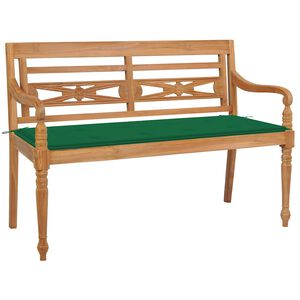 vidaXL Batavia Bench with Green Cushion 120 cm Solid Teak Wood