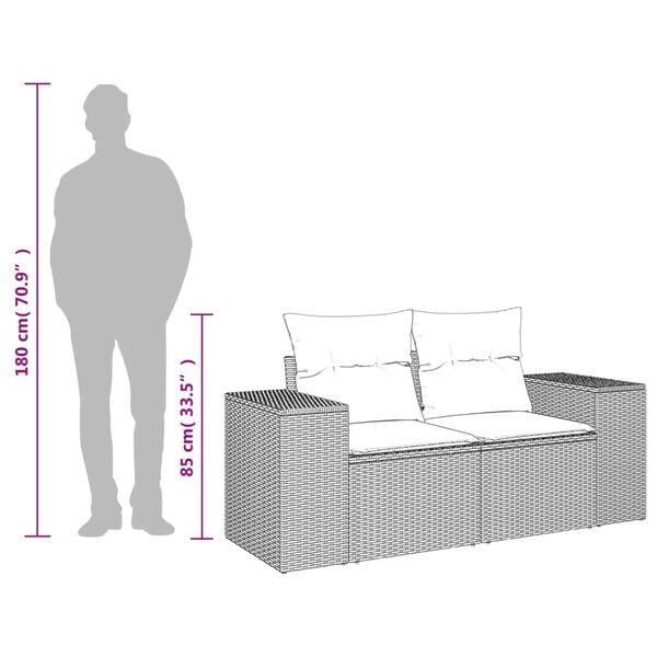 vidaXL Garden Sofa with Cushions 2-Seater Beige Poly Rattan