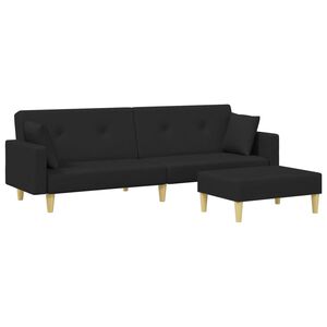 vidaXL 2-Seater Sofa Bed with Footstool Black Fabric