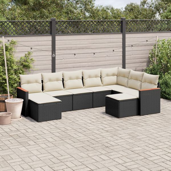 vidaXL 9 Piece Garden Sofa Set with Cushions Black Poly Rattan