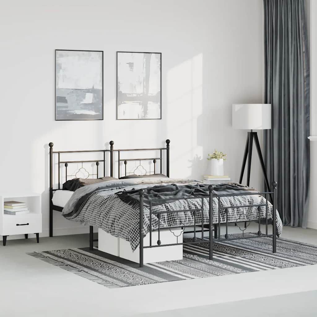 vidaXL Metal Bed Frame without Mattress with Footboard Black 150x200cm