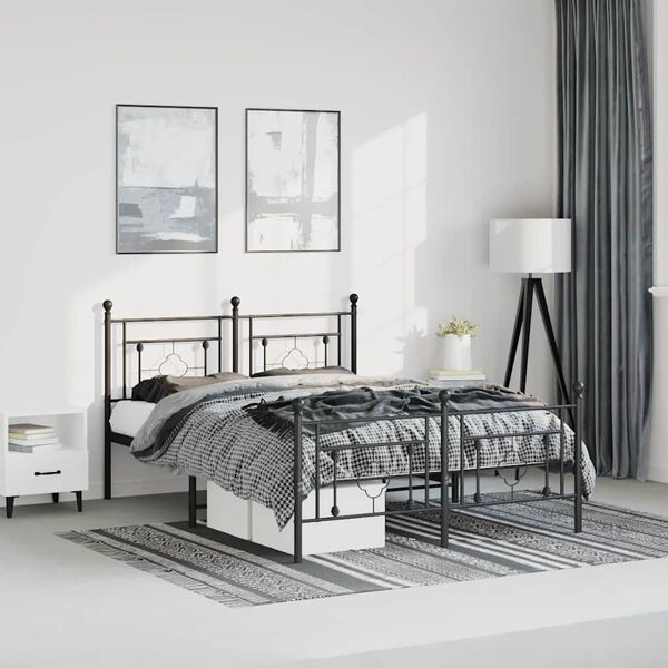 vidaXL Metal Bed Frame without Mattress with Footboard Black 150x200cm