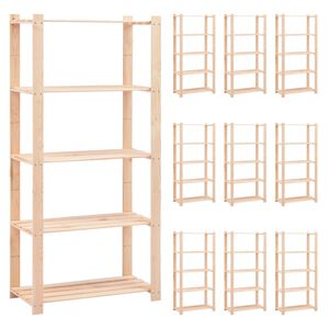 vidaXL 5-Tier Storage Racks 10 pcs 80x38x170 cm Solid Pinewood 250 kg