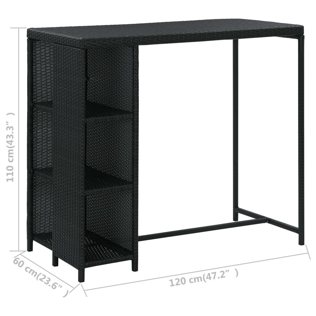 vidaXL 5 Piece Garden Bar Set with Cushions Poly Rattan Black