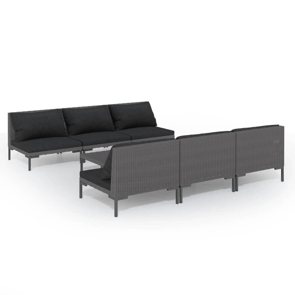 vidaXL 7 Piece Garden Lounge Set with Cushions Poly Rattan Dark Grey